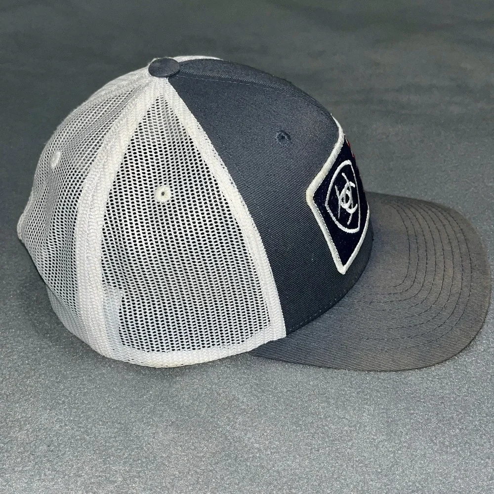 Ariat Hat Cap Snap Back Navy White American Flag Patch Mesh Trucker Mens Rodeo‎